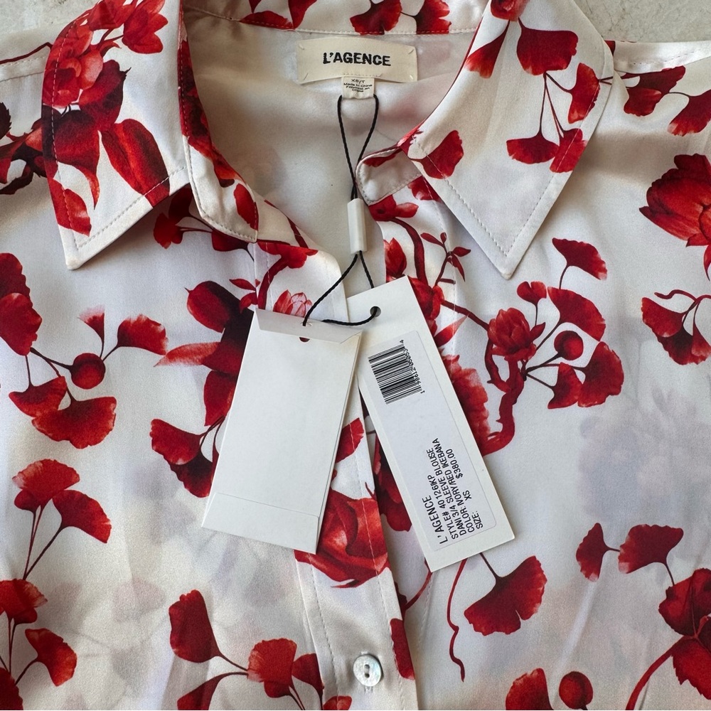 L’Agence Dani Silk Floral Red and White Blouse size XS - Picture 7 of 13